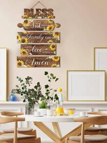 5 Stücke Sonnenblumen Küchendekor Holz Wandbehang Plakette für Heimdekoration, Bauernhausstil-Segen für die Speisen vor uns Wandschild Plakette für Esszimmer Dekoration, Heimdekoration, Raumdekoration, Wanddekoration - Verschiedenfarbig - Übersicht 4
