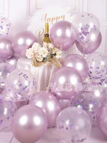 32pcs AULE Party Balloon 30-Pack - Metallic Light Purple Balloon And Gold Confetti Balloon With 2 Ribbons - 12 Inch Balloon Decoration Kit