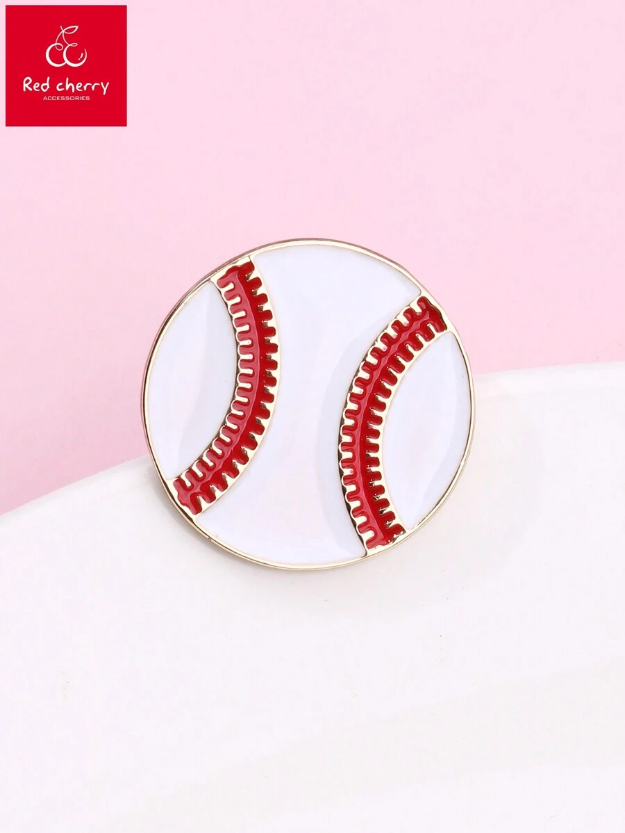 1pc Girls Baseball Zinc Alloy Red & White Oil Drip Cute Button Badge With Brooch Pin Suitable For Daily Jeans And Hat Decoration Accessories - Multicolor - View 1