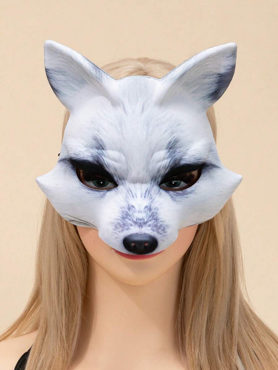 One White Fox Cartoon Mask For Carnival, Party Or Makeup Dance - White - View 1