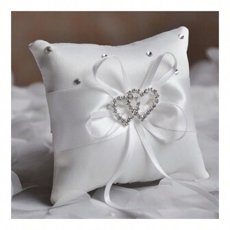 Amias Ring Pillow, 5.91 X 5.91 Inch Wedding Ring Pillow Cushion, Cute Flower Bud Bow Pocket For Wedding Party Decoration, Wedding Ring Pillow, Large Bow Simple Collection, Wedding Party Ceremony Ring Pillow Holder,Christmas