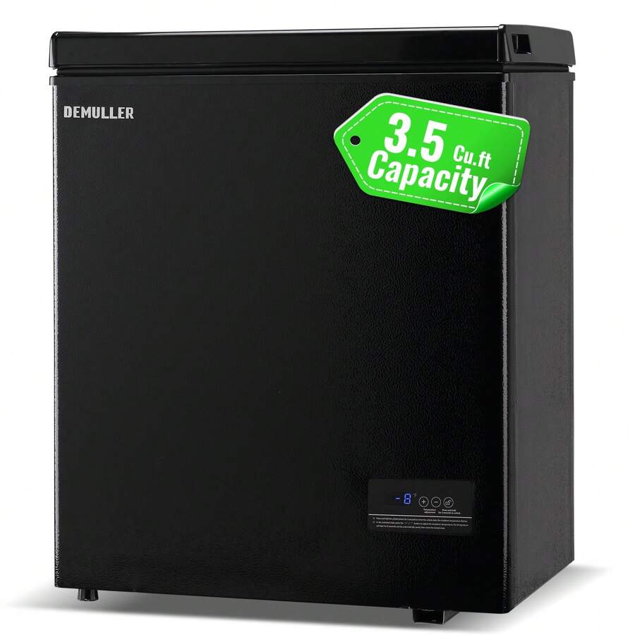 WANAI DEMULLER Deep Freezer Chest 3.5 Cubic Feet Freezers With Temperature Display Panel Mini Freezer With Removable Basket Suitable For Apartment Garage Dorm BLACK - Black - View 1
