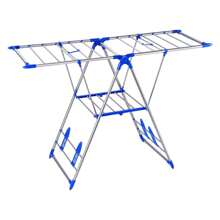 Clothes Drying Rack, 2 Tier Stainless Steel Laundry Drying Rack With Sock Clips, Foldable Standing Drying Rack Clothing With Height Adjusted , Space Saving Indoor Outdoor, Silver Blue.