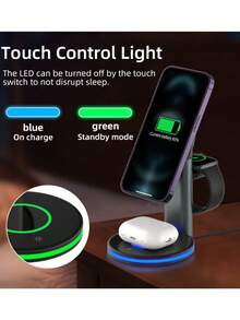 3合1磁吸式無線充電器，適用於 iPhone 12 及以上型號，與 Apple Watch 第 2 代及以上版本兼容的磁吸充電底座，以及與 Apple Airpods 第 1 代及以上版本兼容的充電底座 - 彩色 - 查看 2