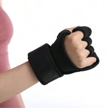 女士運動手套，健身手套，手腕護衛器，抓取設備，硅膠保護，防止皮膚痂皮保護，掌心半指，無指重量舉手套 - 黑色 - 查看 2