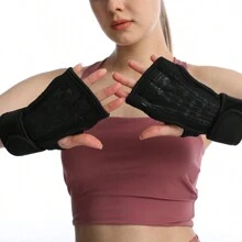 女士運動手套，健身手套，手腕護衛器，抓取設備，硅膠保護，防止皮膚痂皮保護，掌心半指，無指重量舉手套 - 黑色 - 查看 6