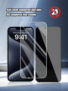 2pcs Compatible With Apple IPhone: 1pc High Definition & 1pc Anti-Spy Tempered Glass Screen Protectors, Smooth Edge, Not Easy To Break, Compatible With IPhone 11/12/13/14 Pro Max/15 Pro Max - Black - View 2