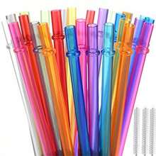11 piezas/35 piezas Popotes de plástico polimérico reutilizables de color arcoíris aleatorio largos para vasos de 20oz (aproximadamente 591.4ml) 30oz (aproximadamente 850.5ml), con cepillo de limpieza, útiles escolares, de vuelta a la escuela - Multicolor - Ver 1