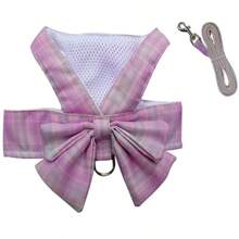 Pet Cute Bowknot Collar Dress With Harness, Leash, Cat Clothes, Dog Vest