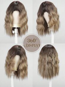 16 Inch Ombre Brown Blond Culy Wavy Wigs With Bangs, Adorable Short Hairstyle Natural Looking Heat Resistant Synthetic Wig Daily Party Use - Brown Ombre - View 9
