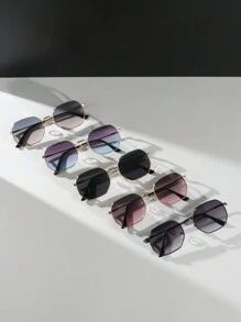 1PC/5PCS Men's Metal Premium Vintage Polygon Small Frame Multi-Color Lens Combination European & American Fashion Casual Glasses - Multicolor - View 2