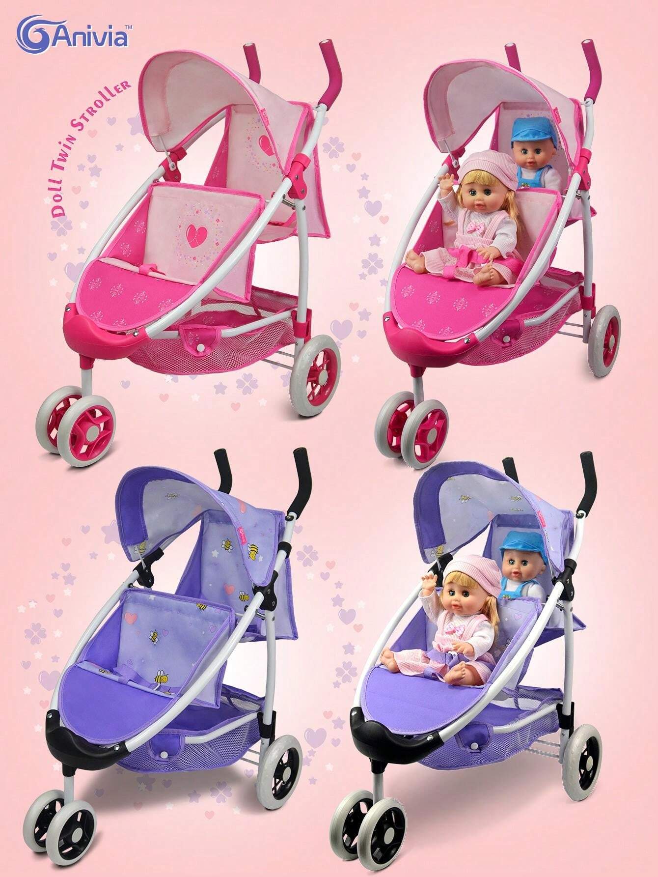 Baby Alive: Landau Classique de Luxe pour poupée, Vert, Rose, cœurs, Accessoire pour poupées jusqu'à 45,7 cm, Sac à bandoulière Assorti, Pliable, Rangement, Jouet pour Enfants, à partir de 3 Ans