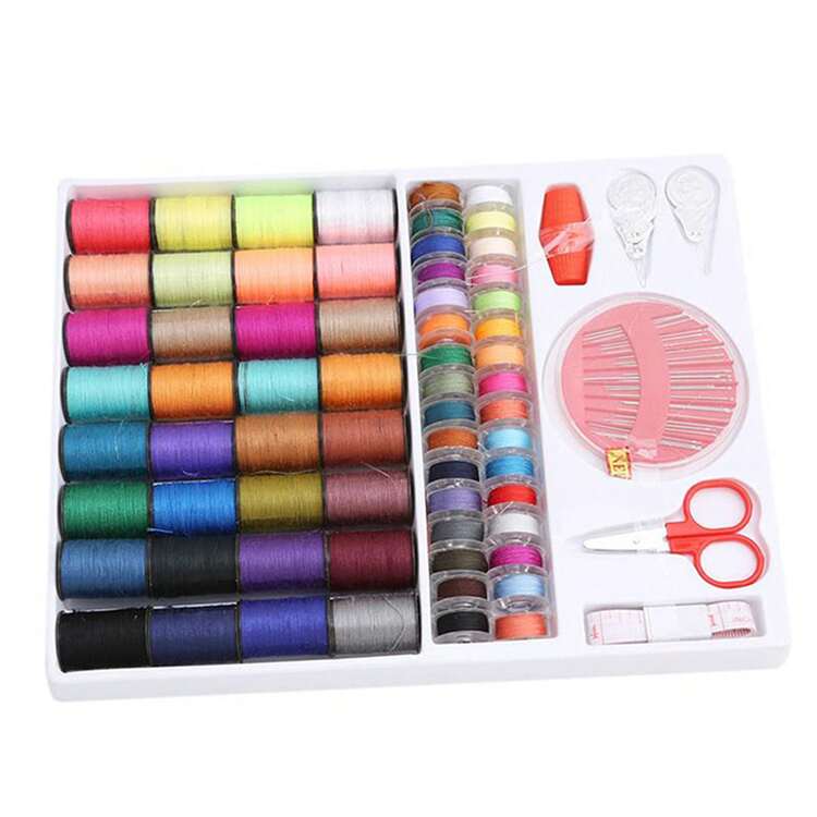1 Set de máquina de coser portátil mini manual, caja de costura portátil mini de viaje, kits de costura de tela, herramienta práctica de costura de tejido - Multicolor - Añade 2