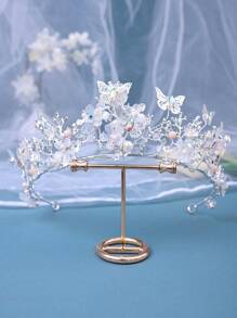 1pc Bridal Rhinestone & Zinc Alloy Handmade Butterfly Crown For Wedding, Party, Dancing, Decoration With Beads & Flowers