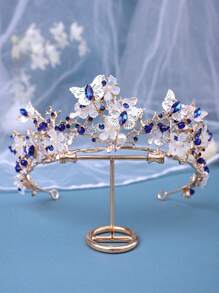 1pc Bridal Rhinestone & Zinc Alloy Handmade Butterfly Crown For Wedding, Party, Dancing, Decoration With Beads & Flowers