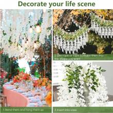 Artificial Wisteria Hanging Flowers Fake Wisteria Flower Garland Silk Vines Rattan Decor For Home Wedding Arch Wall Garden Greenery Bedroom Outdoor Office Party Decoration, Valentine Day, Gift Gifts Birthday Graduation
