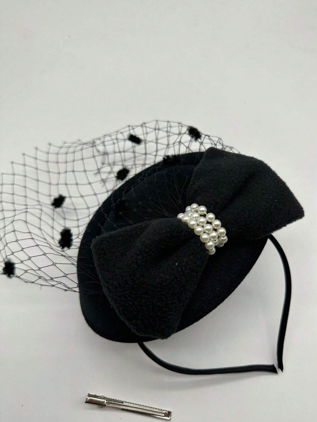 1 Piece Black Fascinator Hats For Women 20s 50s Vintage Pillbox Hat