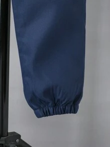 Conjunto de camisa de manga corta con bolsillo y pantalones de trabajo impresos con letras para niño preadolescente, primavera / verano - Azul Marino - Ver 6