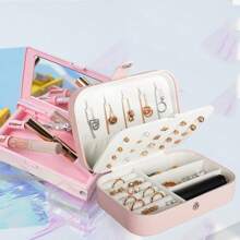 Travel Jewelry Box, PU Leather Small Jewelry Organizer For Women Girls, Double Layer Portable Mini Travel Case Display Storage Holder Boxes For Stud Earrings, Rings, Necklaces, Bracelets