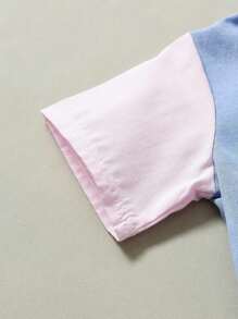 男孩彩塊拼接襯衫，單排釦設計的時尚休閒短袖襯衫，兒童開襟衫正式禮服紳士領洋裝