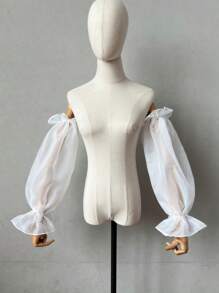 1 manga de organza blanca con mangas abullonadas + 2 mangas largas decorativas elásticas negras para la novia - Multicolor - Ver 3