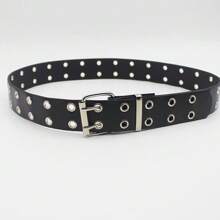 1pc Women's Black Y2K Style Double Row Hole Belt With Eyelets, Suitable For Jeans Decoration, And Unique Design, Perfect For Everyday Wear