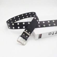 1pc Women's Black Y2K Style Double Row Hole Belt With Eyelets, Suitable For Jeans Decoration, And Unique Design, Perfect For Everyday Wear