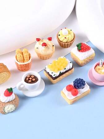 Miniature Food Dollhouse Accessories Japanese Style Miniature Toys Simulation Mini Cakes And Breads (Pack Of 10) Summer, School