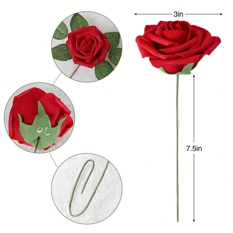 1Set/20PCs Artificial Flower Dark Red Rose Real Looking Fake Roses With Stem For DIY Wedding Bouquets Centerpieces Arrangements Party Baby Shower Home Decorations - Red - View 2