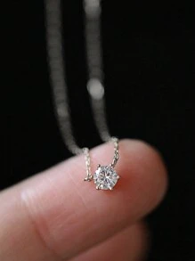 A Fashionable And Simple S925 Sterling Silver Cube-Shaped Cubic Zirconia Pendant, Studded With A Single Claw Inlaid Stone, Suitable For Daily Wear, Dating, Parties, Valentine Day, Mother Day, As A Jewelry Gift. - View 3