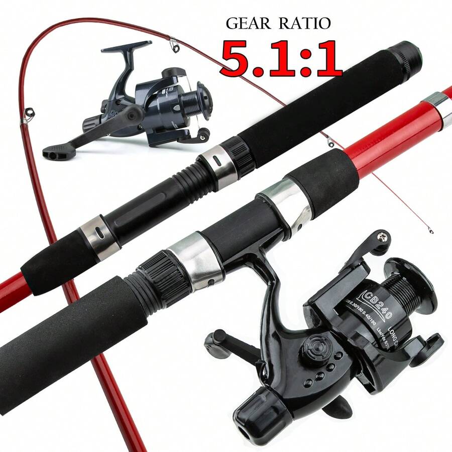 Spinning Fishing Rod Fiberand Reel Combo3M3.6M Telescopic Rod WithFishing Reel Max Drag 5kg Fishing - Red - View 1