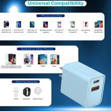 IPhone 15 Charger Block,(Blue)USB C Charging Block[2 Pack] 20W Dual Port PD Fast USB C Wall Charger Adapter USB A Quick Charging Brick Plug Compatible With Apple IPhone 15/15 Pro Max/15 Plus/14/13/12/11, XS/X,IPad - US A Type Plug(110-127V) - View 4