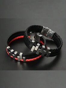 1pc Simple Punk Style Leather Rope & Titanium Steel Couple Bracelet For Men, Suitable For Giving To Elders, Commuting, Traveling, Office Work, Weddings, Dates And Daily Wear