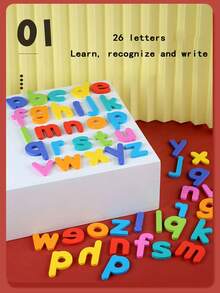 兒童幼兒園英語啟蒙字母認知，木質早教拼圖單詞拼圖玩具，拼圖配對遊戲，105件配件 - 彩色 - 查看 7