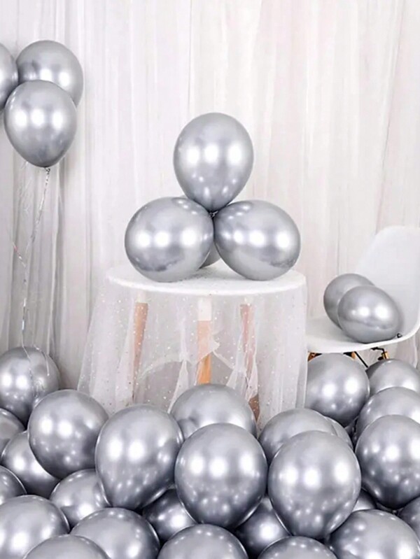 20/100pcs 12-Inch High Quality Chrome Metal Latex Balloons, Silver Party Balloons, Suitable For Party, Wedding, Anniversary, Birthday, Room Decoration, Event Venue Decoration