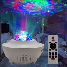 Lámpara proyectora de cielo estrellado galáctico blanco y colorido con reproductor de música Bluetooth USB y proyección romántica de ondas de océano - Blanco - Ver 4