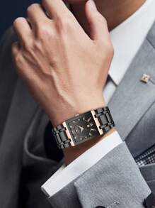 VA VA VOOM 1 Peça Relógio Masculino Moda, Mostrador Quadrado, Pulseira de Aço Inoxidável 41mm, Estilo de Negócios de Luxo, Presente Masculino, Mecanismo de Quartzo Original, Dourado, Rose Gold e Preto, Relógio Esportivo e de Trabalho para Uso Externo