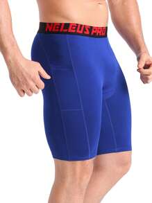 NELEUS Boyfriend Style Men's 3 Pack Running Compression Shorts With Pockets - Blue,Navy,Red#3 - View 5