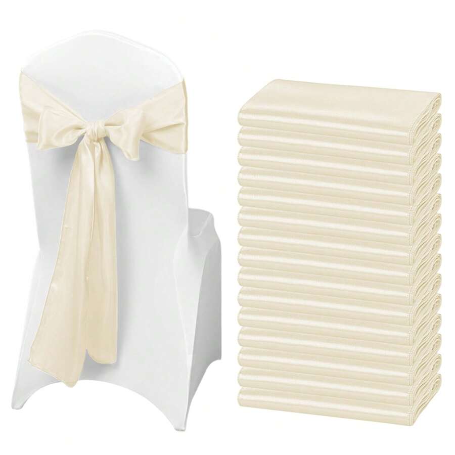 50 PCS Satin Chair Sash Chair Decorative Bow Designed Chair Cover Chair Sashes For Thanksgiving Wedding Christmas Banquet Party Home Kitchen Decoration ( 7 X 108 Inch) Outdoor Party Wedding Outdoor Activities Banquet - 象牙白 - 查看 1