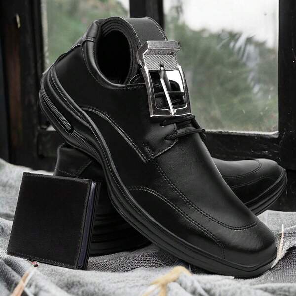 Sapato Social Masculino Cadarço Palmilha Confortavel Ortopedico Com Cinto e Carteira