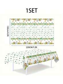 1入組叢林動物主題桌布森林獅子一次性桌布，防水且防污，適用於生日派對裝飾 - 彩色 - 查看 5