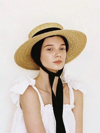 Unisex European And American New Spring Summer Simple Straw Flat Top Sun Hat With Band For Outdoor Beach Protection