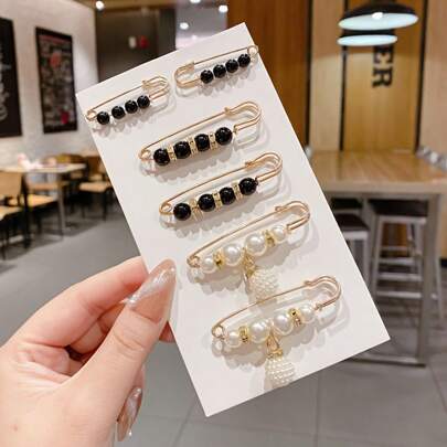 Set de 6 broches de perlas falsas elegantes, aptos para uso diario para niñas