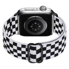 Elastic Nylon Watch Band Strap Fits 38mm, 40mm, 41mm, 42mm, 44mm, 49mm, Adjustable Soft Stretch Band Compatible With SE, Ultra Series, Series 10/9/8/7/6/5/4/3/2/1 - Black and White - View 3