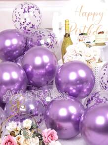 32pcs AULE Party Balloons Set Of 30 - Metallic Purple Balloons, Purple Confetti Balloons & 2 Ribbons - 12 Inch Purple Balloons Decoration Kit