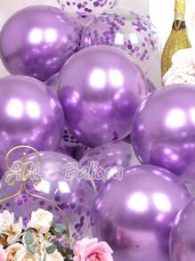 32pcs AULE Party Balloons Set Of 30 - Metallic Purple Balloons, Purple Confetti Balloons & 2 Ribbons - 12 Inch Purple Balloons Decoration Kit
