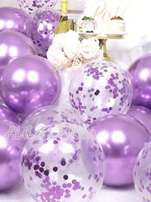 32pcs AULE Party Balloons Set Of 30 - Metallic Purple Balloons, Purple Confetti Balloons & 2 Ribbons - 12 Inch Purple Balloons Decoration Kit