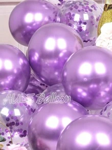 32pcs AULE Party Balloons Set Of 30 - Metallic Purple Balloons, Purple Confetti Balloons & 2 Ribbons - 12 Inch Purple Balloons Decoration Kit