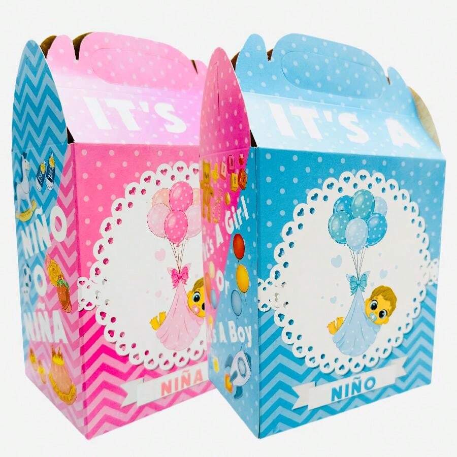 15 Cajas para Dulceros Personaje Revelacion Its A Boy Girl Niño Niña Fiesta para Aguinaldos Colores Dulceras Cajita Adorno Regalo Bolo Volo Pascua Posada Recuerdo Decoracion Cumpleaños - Azul - Ver 1