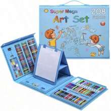 208 piezas de suministros de arte, kit de arte de dibujo para niños y adultos, juego de arte con caballete triple de doble cara, pasteles al óleo, crayones, lápices de colores, bolígrafos de acuarela, regalo para niñas y niños, artistas - Azul - Ver 2
